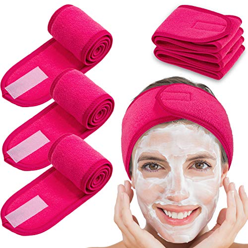 Whaline Spa Facial Headband 4 Packs Head Wrap Terry Cloth Headband Adjustable Stretch Towel Band for Bath, Makeup and Sport (Rose Red) - color: Rose Red