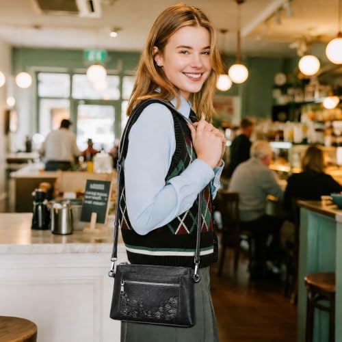 MEITRUE Wristlet Wallet Small Crossbody Bags for Women Clutch Purse Leather Phone Purse with Adjustable & Detachable Strap - color: B2-black