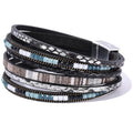 Boho Leather Wrap Bracelets Beaded Stackable Cuff Bracelet Country Concert Outfits Cowboy Cowgirl Western Jewelry Gifts for Women - color: 2layer-Black