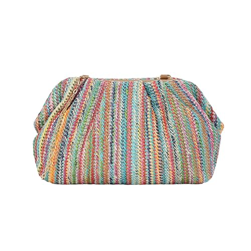 Huralona Women Straw Woven Clutch Purse Pleated Handbag for Summer Beach Vacation Straw Shoulder Crossbody Bag - color: Colorful
