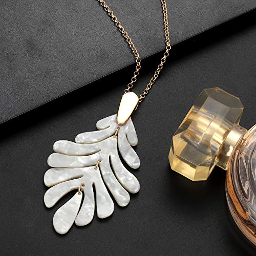 ARATLENCH Acrylic Pendant necklace Earrings – Long Statement Leaf Charm Necklace Tortoise Resin Palm Leaf Earrings Fashion Necklaces Earrings for Women - color: White