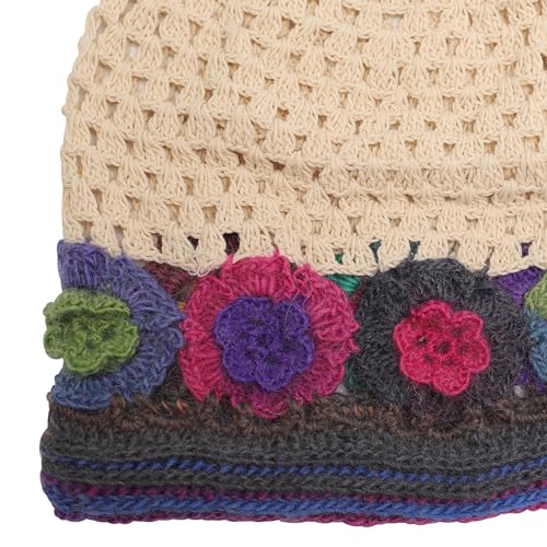 ZLYC Women Cotton Crochet Slouchy Beanie Hat Handmade Knit Summer Skull Cap - color: Colorful Flower Beige