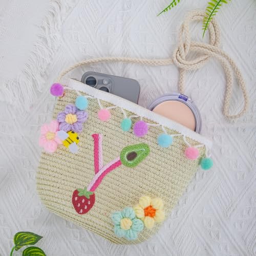 Letter Small Woven Straw Summer Beach Tote Bag for Women 2025,Woven Straw Beach Purse Shoulder Crossbody Bag for Women 2025 - color: Brown Y