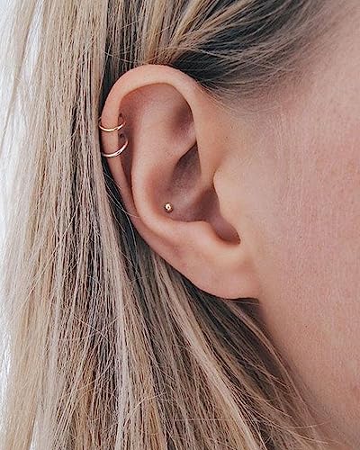COCHARM 14k Solid Gold 16g Labret Studs Real Yellow Gold Medusa Monroe Madonna Stud Lip Piercing Helix Cartilage Conch Earring Stud - color: Yellow Ball-10mm