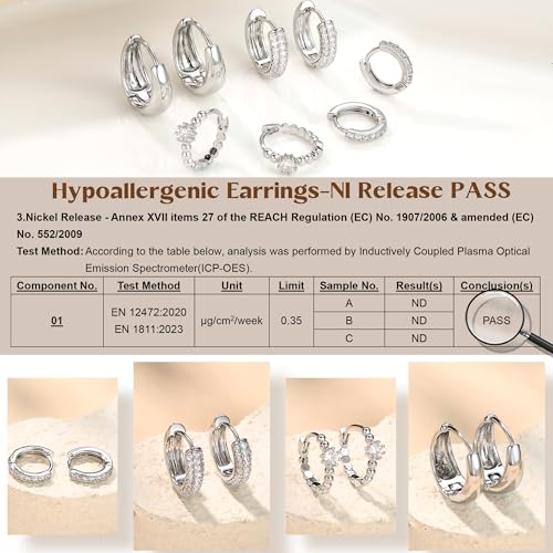 Florideco 4Pairs Small Hoop Earrings for Women Trendy 14K Gold Plated Stackable Chunky Earrings Hypoallergenic Huggie Earring Stacks Lightweight Earring Sets for Multiple Piercing - color: Silver-Chunky