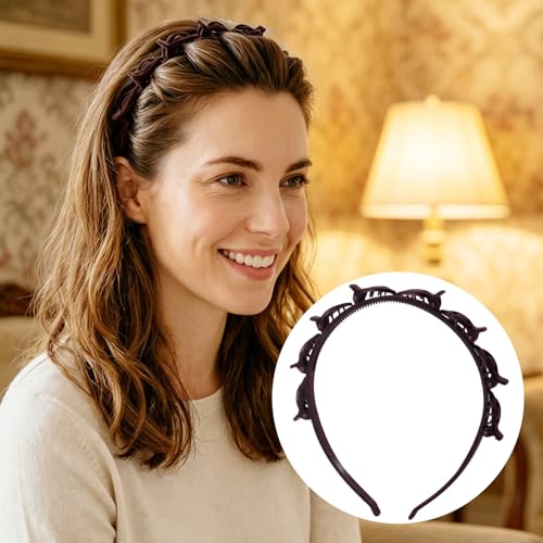 3 Pcs Headband with Clips, 90s Butterfly Hair Clips Headband with Teeth for Women, Braided Weave Bangs Non-Slip Clip Headbands Hair Accessories for Styling Decoration- 3 Colors - color: 1 Pcs Flocked Red, 1 Pcs Flocked Black, 1 Pcs Flocked Dark Brown