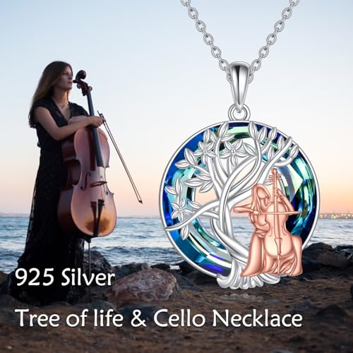 YFN Tree of Life Necklace Sterling Silver Crystal Jewelry Graduation Birthday Gifts for Women - color: Cello