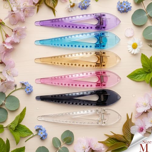 RC ROCHE 6 Pcs Duck Bill Alligator Hair Clips for Women Sectioning Flat Claw Long Thick Hair Inner Teeth Curved Styling Jaw Strong Secure Grip Salon, Medium Transparent - color: (Medium) Transparent