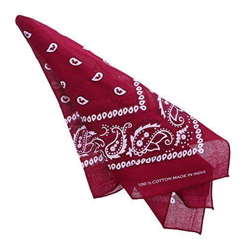 Motique Accessories Extra Large Paisley Bandana 27x27 Inch - color: Burgundy