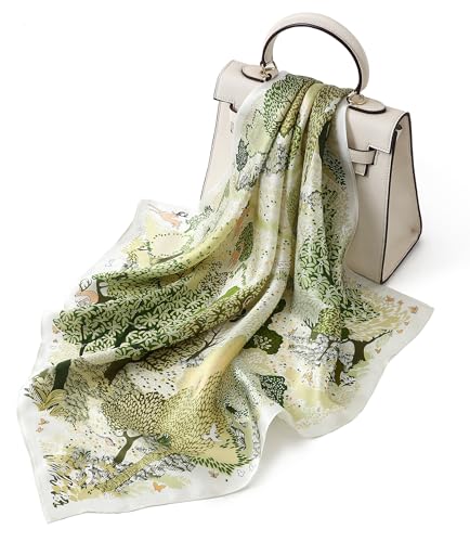 STARWHISPER 100% Pure Mulberry Silk Square Scarf-27''x27 Lightweight Hair Scarves Headscarf Night Sleeping with Gift Packed - color: Green Harmony