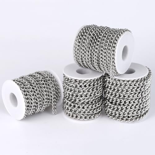 16.5 FT Stainless Steel Curb Chain Roll, 8mm 304 Stainless Steel Flat Twisted Links Curb Chains Bulk Spool for Jewelry Making Necklace DIY Craft - color: Stainless Steel, size: 8.0mm width