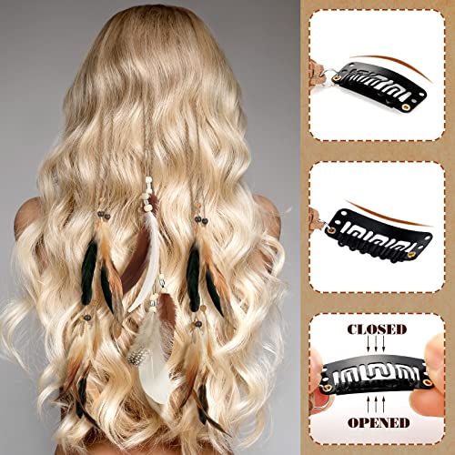 Bencailor 8 Pcs Feather Hair Clips Hippie Handmade Boho Hair Extensions with Feather Clip Comb Braided Beads Headdress Hippie Headpiece DIY Pirate Accessories for Women (Fresh Style)