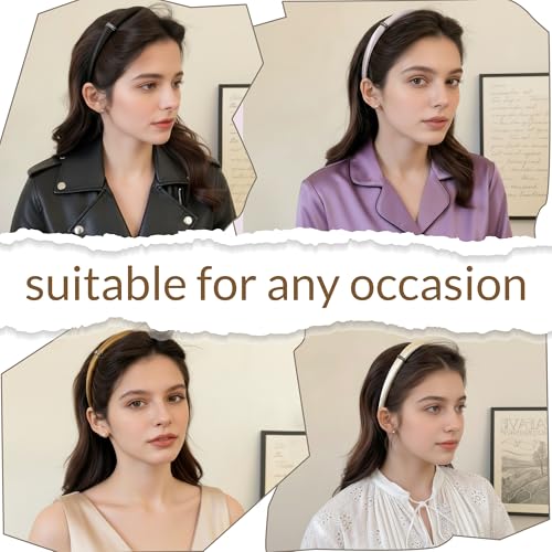 Satin Padded Headbands for Women, Thick Handmade Hair Bands with Rhinestone Embellishment, Elegant Non-Slip Fashion Hair Accessories for Girls, 4 Colors - color: SatinPadded