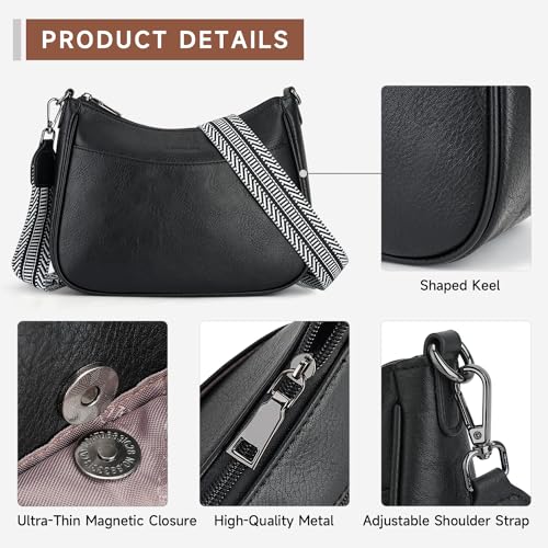 APHISON Trendy Leather Crossbody Purse with Adjustable Strap, Women's Shoulder Handbag - color: Black2