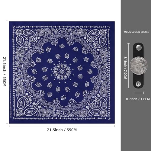Western Bandana Scarf With Vintage Coin Buckle, Paisley Pattern Neck Scarf for Men Pocket Square Cowboy Scarves - color: Navy Blue