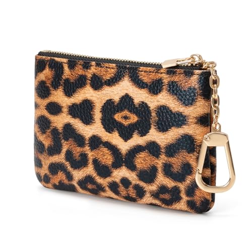 Leopard Print Coin Purse with Keychain - PU Leather Small Coin Pouch Key Pouch Small Card Holder Keychain Wallet Change Purse for Women and Men (Rust Leopard) - color: Z - Rust Leopard