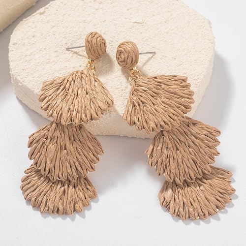 Boho Raffia Earrings Starfish Shell Seashell Dangle Drop Earrings Cute Statemnet Trendy Jewelry Summer Beach Outfits for Women - color: Sand, size: Shell