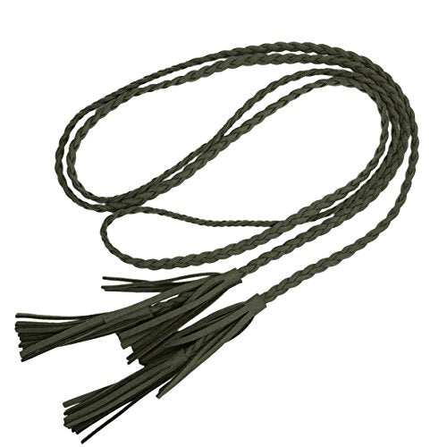 TeeYee Women Girls Multi Colors Braided Waist Tie Belt/Rope/Chain with Tassel Fringe Wrap Cloth Belts for Ladies Dress Pants - color: Army Green