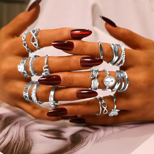 CHICUTIE Gold Knuckle Rings Set For Women Stackable Joint Finger Midi Rings Dainty Cubic Crystal Zirconia Hollow Twist Cute Pack Jewelry Gift - style: 22PCS SILVER