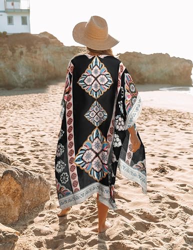 Kimonos for Women Casual Swimsuit Coverup Lightweight Boho Kimono Cardigans for Summer - color: Colorful Diamond Block