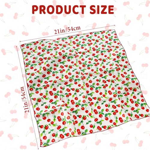 Bandana,Bandanas for Women,Red Bandana Scarf,21'' X 21'' Soft Comfort Fabric Cherry Bandanas