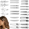 24pcs Cute Metal Hair Clips, 12 Styles Silver Hair Clip Alligator Barrettes, Rectangle Wavy Non-Slip 2000s Hair Accessories for Women Daily, Party