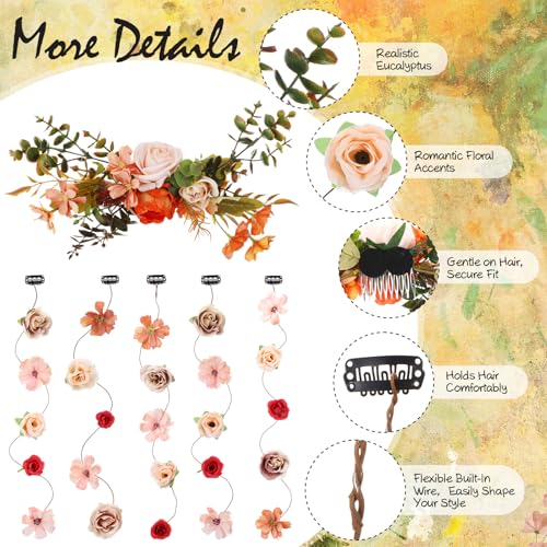 Boho Bridal Hair Vine Artificial Flower Bridal Headpiece Wedding Hair Accessories Long Vine Wedding Head Piece Accessories - style: Boho