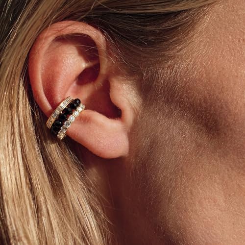 MEVECCO Ear Cuff Non Piercing for Women 18K Gold Plated Dainty Ear Cuff Earring Stacks Cartilage Clip On Wrap Huggie Minimalist Fake Piercings Open Hoops Jewelry Gifts - style: black