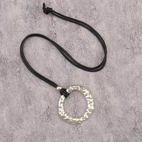 Leather Necklace for Women Vintage Boho Necklaces Black Cord Choker With Pendant Casual Chunky Leather Necklace Trendy - style: Circle Silver Necklace