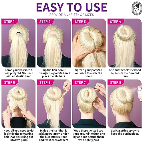 Teenitor Donut Bun Maker Set - Hair Bun Ring with 5 Bands, 20 Bobby Pins & 7 Chignons (2 Small, 2 Medium, 1 Large, 1 Extra-Large) for Hairstyles in Beige - color: B-Beige