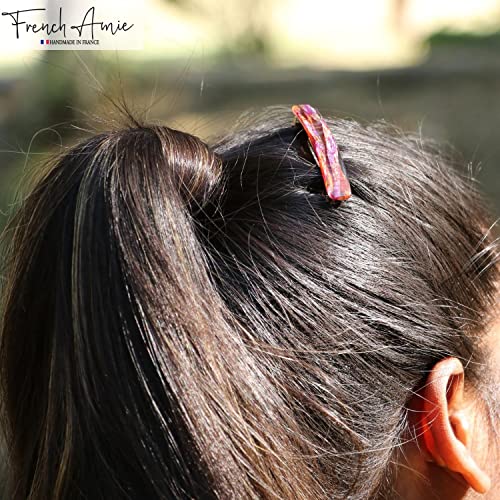 French Amie Small 2 1/4 inch Celluloid Handmade Hair Barrette No Slip Grip Durable Styling Women Hair Accessories Hair Clip for Girls, Made in France(Purple Touch) - color: Purple Touch