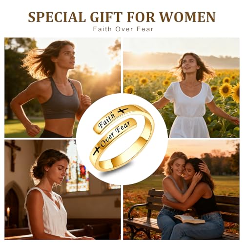 Sonateomber Gold Silver Faith Open Rings for Women ，Adjustable Minimalist Personality Encouragement Hope Love Healing Promise Ring Wedding Festival Accessories Fashion Jewelry Gift - color: Gold-Faith Over Fear