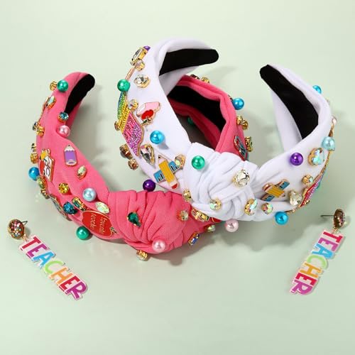 PHALIN Teacher Headbands for Women, Pencil Printed Wide Knotted Headbands, Teacher Appreciation Gifts, Back To School Hair Accessory Gifts (Pattern C)