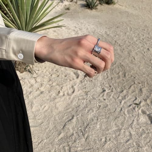 TIANYI Handmade Hammered Wide Silver Ring for Women Boho Trendy Thumb Band Adjustable Ring Open Minimalist Silver Statement Ring Women Jewelry Gift for Christmas