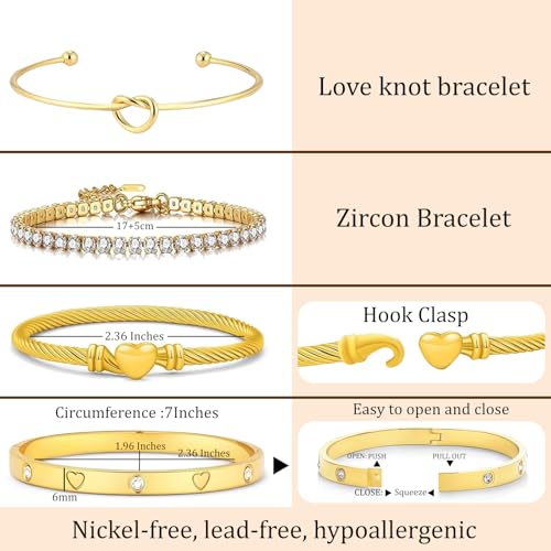 18 K Gold Plated Love Bangle Bracelet Stack Cuff Jewelry for Women Jewelry Set for Women Gift with Box - style: style10