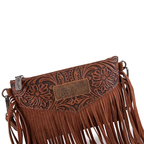 Wrangler Crossbody Small Purse for Women Wristlet Fringe Bag Western Purse - color: Angel Brown