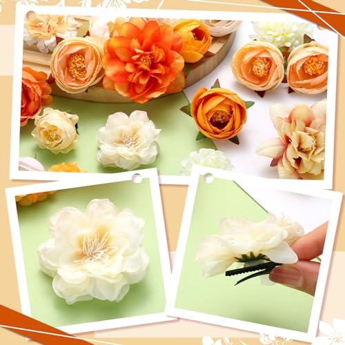 BBTO 21 Pcs Flower Hair Clip Rose Hair Clips Barrettes for Women Flower Accessories Boho Bride Claw Clip Hairpin Brooch Pin Headpiece for Wedding (Orange) - color: Orange