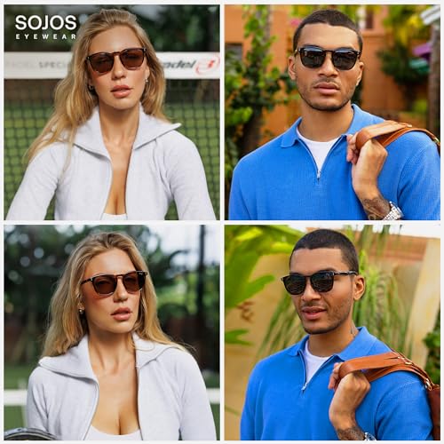 SOJOS Unisex Rounded Square Polarized Sunglasses TR90 Frame UV400 Protection Lightweight Retro for Women & Men - color: Blue/Grey