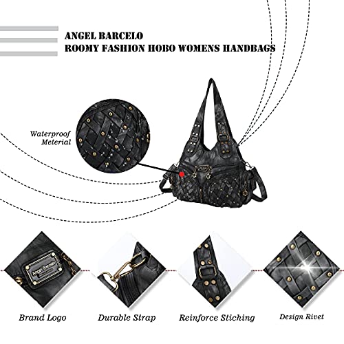 Angel Barcelo Purses for Women Large Shoulder Bag Soft Hobo Bags for Women - color: Black Grey