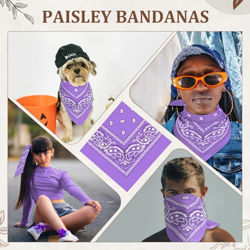 12 Pack Bandanas Unisex Paisley Cowboy Bandanas Bulk Multi Purpose Headband Scarf for Men Women Costume - color: Light Purle, style: Classic