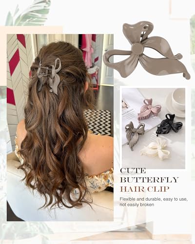 4 PCS Bow Hair Clips Bow Claw Clip for Women, Large Hair Claw Clips for Thin Thick Long Hair Cute Nonslip Bows(White+Black+Grey+Naked Pink) - color: White+Black+Grey+Naked Pink
