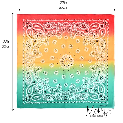 Motique Accessories 22 Inch Cotton Paisley Bandana - color: Ombre Red Yellow Green