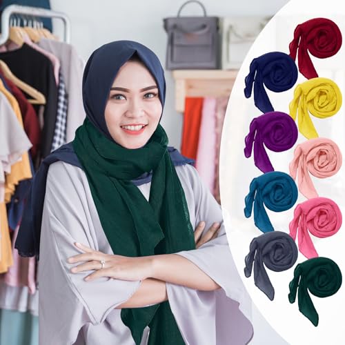 Patelai 9 Pieces Women's Cotton Scarves Lady Light Soft Fashion Solid Scarf Wrap Shawl, Candy Color - color: Classic