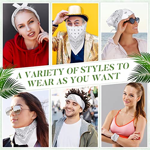 Handepo 150 Pcs Bandanas Bulk, Colorful Paisley Bandanas Unisex Head Wrap Scarf Cowboy Headband Handkerchief - color: White