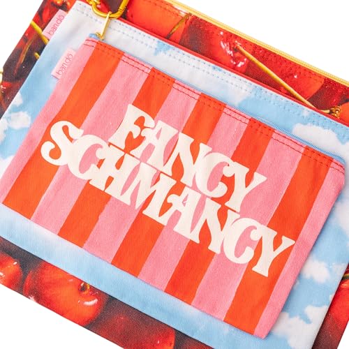 ban.do Travel Bags Carryall Trio, Cotton Bag Set, Zipper Pouch Set, 3 Zip Pouches for Pencils, Toiletries, or Accessories (Fancy Shmancy)