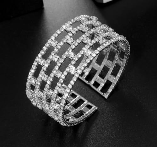 Rhinestone Bracelet for Women MultiLayer Crystal Cuff Bracelet Strand Layered Bracelet - color: Silver 3