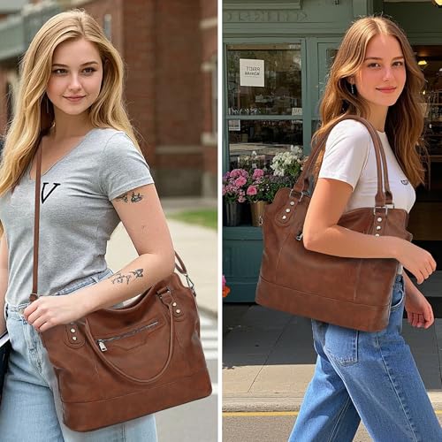 TANTOMI Tote Bag for Women Vegan Leather Purses and Handbags Ladies Waterproof Big Shoulder Bag for Travel - color: Brown.c