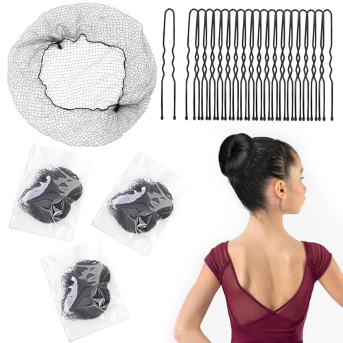 80Pcs Hair Nets for Buns -Black Ballet Bun Nets & Hair Pins for Girls & Women Invisible Bun Covers for Women's Hair 30Pcs 12Inch Nets and 50Pcs Hair Pins for Buns Ballet Bun Kit - color: Black, size: 12 Inch