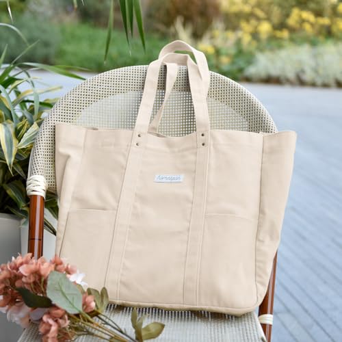 HOMESPON Large Canvas Tote Bag for Women Everything Bag with Pockets and Laptop Sleeve - color: Beige