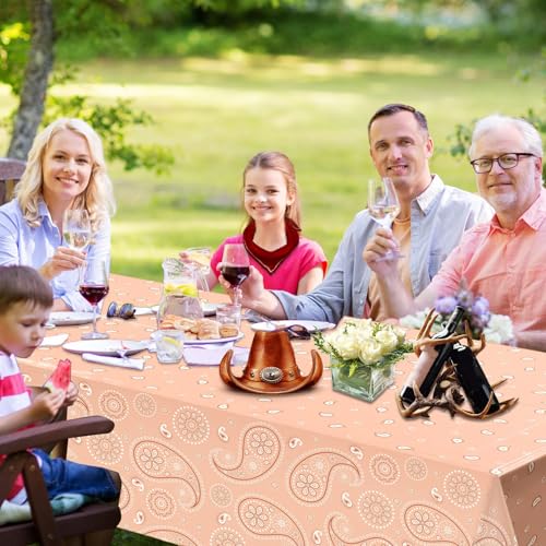 Tatuo Western Party Tablecloth Paisley Table Cover Bandana Plastic Table Cloth Rectangle Floral Tablecloth for Western Cowboy Themed Party 108 X 54 Inch(Apricot,3 Pack) - color: Apricot